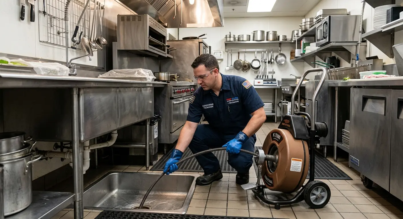 Commercial drain cleaning service in a restaurant kitchen in Sumner